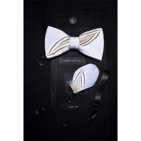 NEW MENS Bow tie Brooch Sets White - Picture 4 of 6